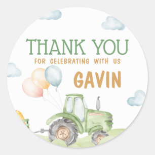 Green Tractor Farm Birthday Party Classic Round Sticker