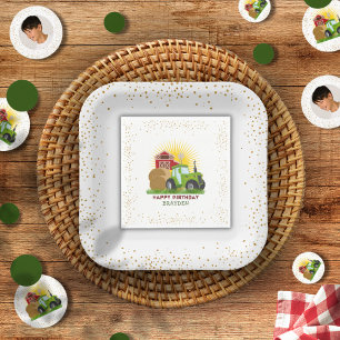 Green Tractor 🚜 Farm Birthday Party Decor Napkin