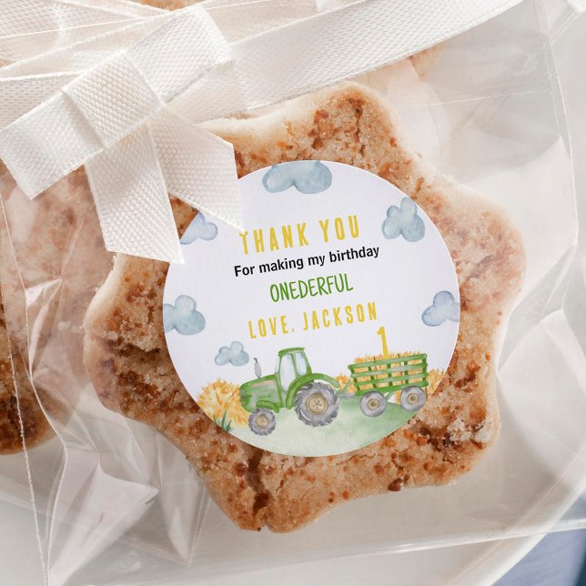 Green Tractor Farm Birthday Party Favour Labels (Creator Uploaded)