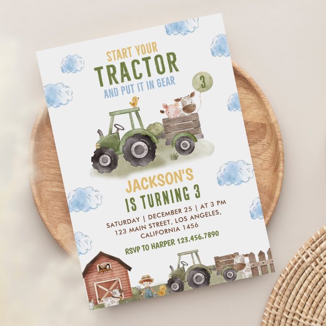 Green Tractor Farm Birthday Party Invitation (Creator Uploaded)