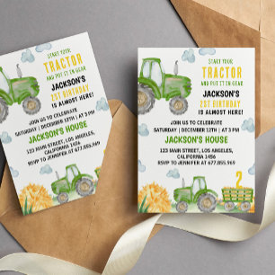 Green Tractor Farm Birthday Party Invitation