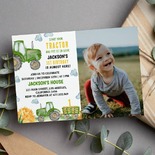 Green Tractor Farm Birthday Party Invitation