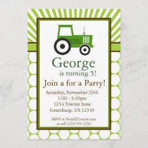 Green Tractor - Farm Birthday Party Invite