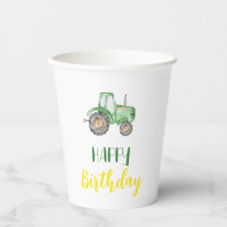Green Tractor Farm Birthday Party Paper Cups