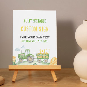 Green Tractor Farm Birthday Party Table Sign