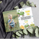 Green Tractor Farm Birthday Photo Thank You Card<br><div class="desc">Our Tractor Thank You Cards are the perfect way to show gratitude and appreciation to your guests for celebrating with you. The design features a festive and colourful layout with space for a personalised message or a "thank you" note. They are perfect for sending out after the party to express...</div>