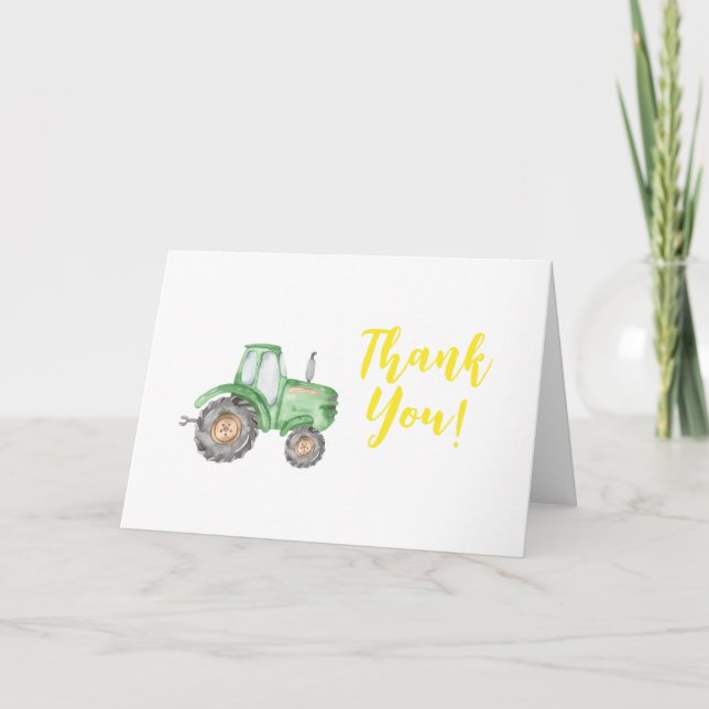 Green Tractor Farm Birthday Thank You Card (Front)