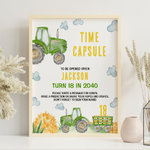 Green Tractor Farm Birthday Time Capsule Sign