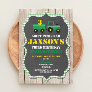Green Tractor Farm Boy Birthday Invitation