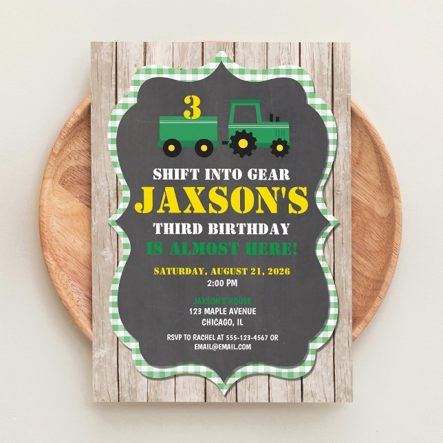 Green Tractor Farm Boy Birthday Invitation (Creator Uploaded)