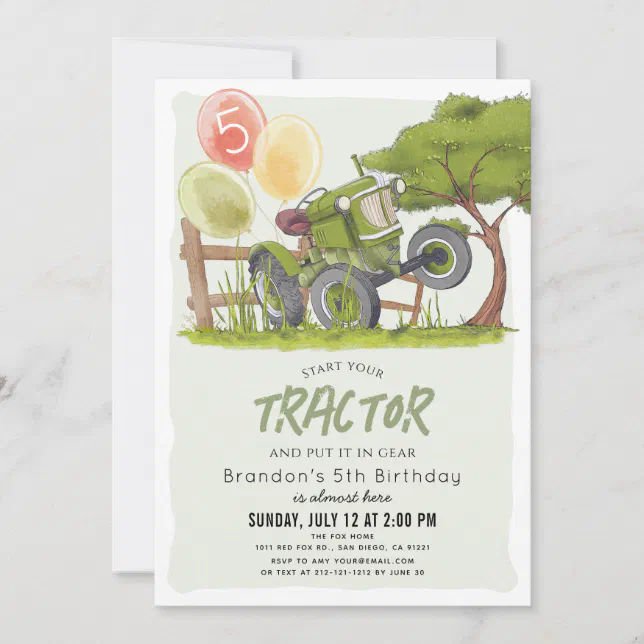 Green Tractor Farm Boy Kids Birthday Invitation | Zazzle