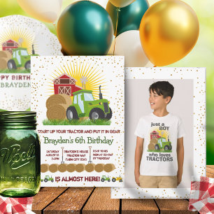 Green Tractor 🚜 Farm Photo Keepsake  Birthday Invitation