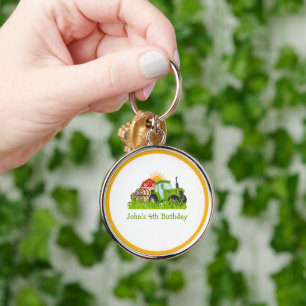 Green Tractor   Farm Theme Birthday Party Decor Key Ring