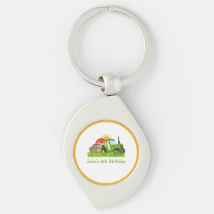 Green Tractor Farm Theme Birthday Party Decor Key Ring