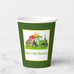 Green Tractor   Farm Theme Birthday Party Decor Paper Cups