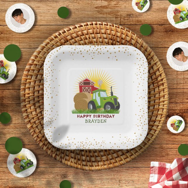 Green Tractor 🚜 Farm Trucks Customised Paper Plate (Green Tractor 🚜 Farm Trucks Customized Paper Plates)