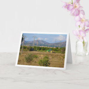 Green Tractor in Green Fields, Valencia, Spain Card