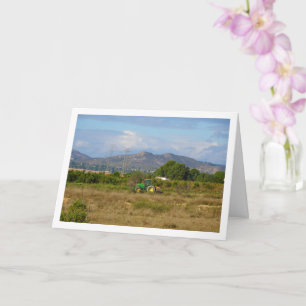 Green Tractor in Green Fields, Valencia, Spain Card