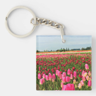Green Tractor in Tulip Field, Oregon Key Ring