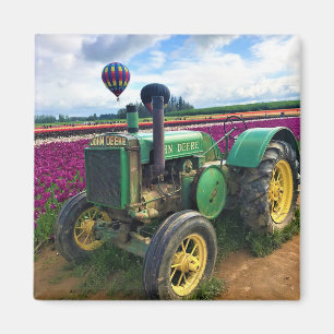 Green Tractor in Tulip Field, Oregon Magnet