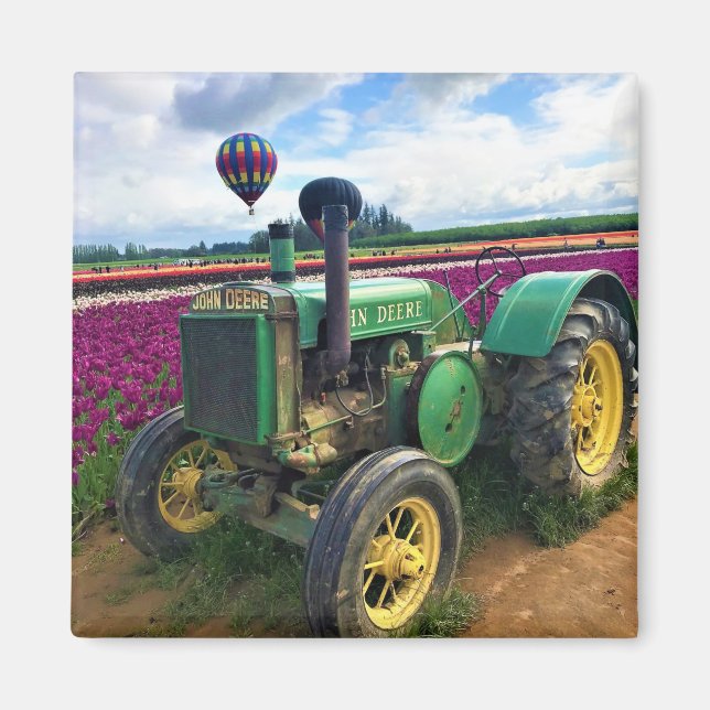 Green Tractor in Tulip Field, Oregon Magnet (Front)