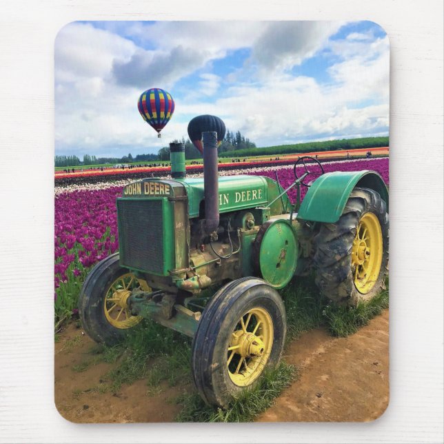 Green Tractor in Tulip Field, Oregon Mouse Mat (Front)