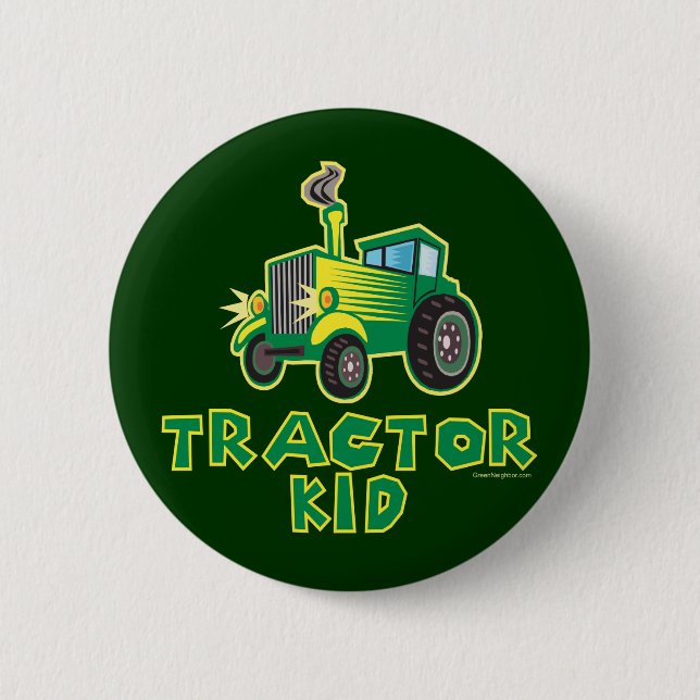 Green Tractor Kid 6 Cm Round Badge (Front)