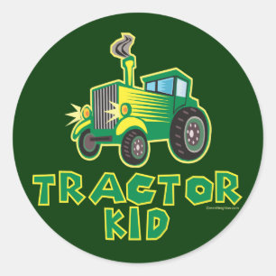 Green Tractor Kid Classic Round Sticker