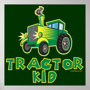Green Tractor Kid Poster