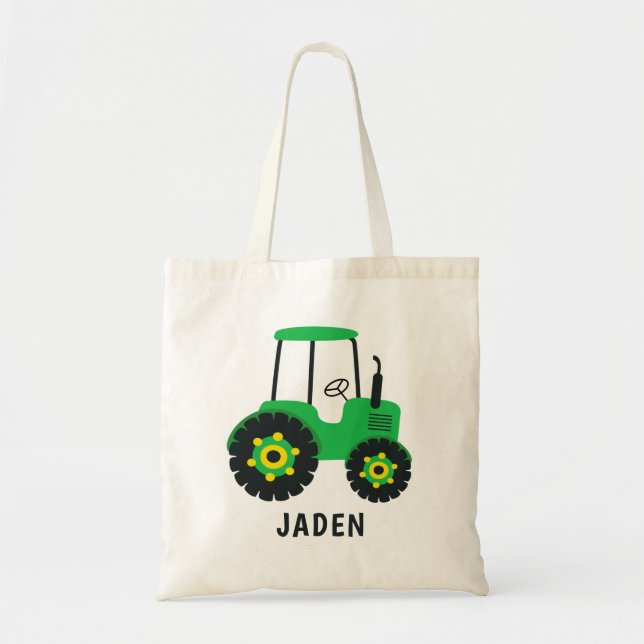 Green Tractor Kids Farm Barnyard Personalised Tote Bag (Front)