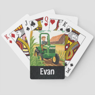 Green Tractor Kid's Name Farmer Equipment Field Playing Cards