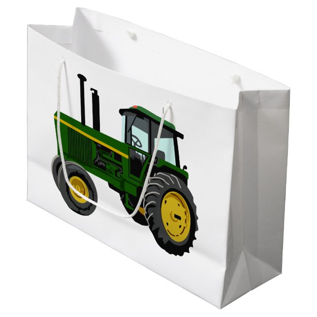 Green Tractor Large Gift Bag (Front Angled)