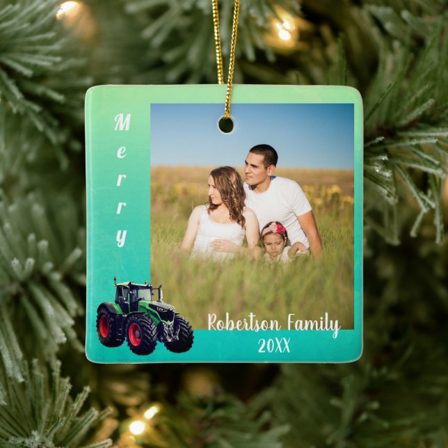 Green Tractor Metal Ornament (Tree)