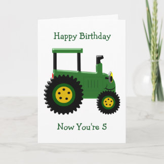 Green Tractor Personalised 5th Birthday Card
