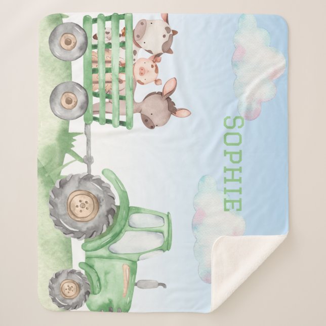Green Tractor sherpa blanket (Front)