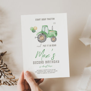 Green Tractor Theme Birthday Invitation