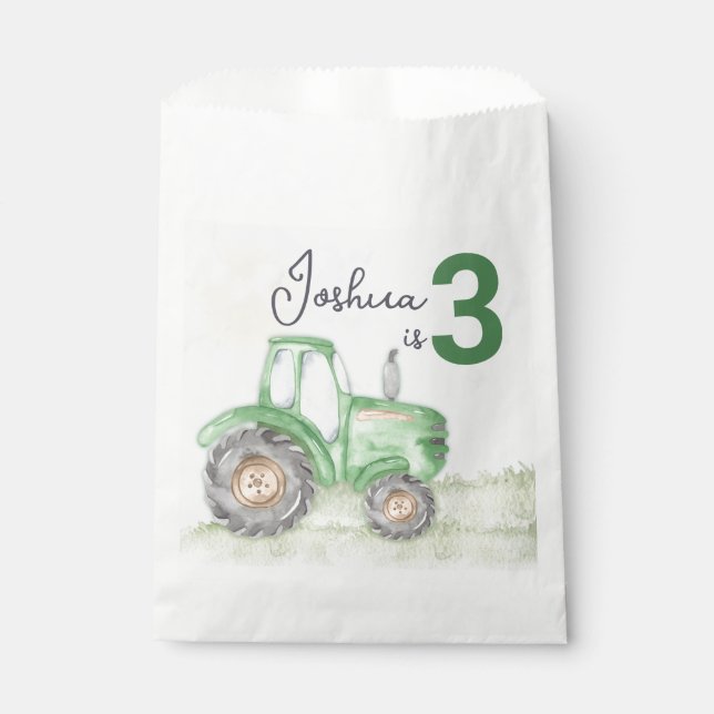 Green Tractor Theme Party Favour Paper Bags. Favour Bags (Front)