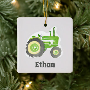Green Tractor Watercolor Personalised Farm Decor Ceramic Ornament