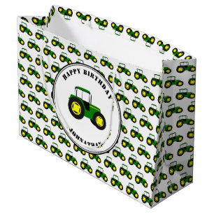 Green Tractors Custom Birthday Large Gift Bag