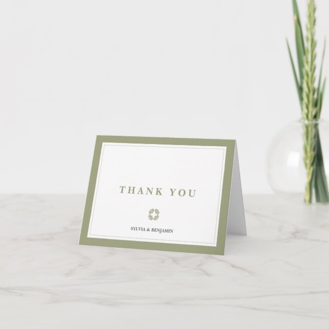 Green traditional border simply thank you note card (Front)