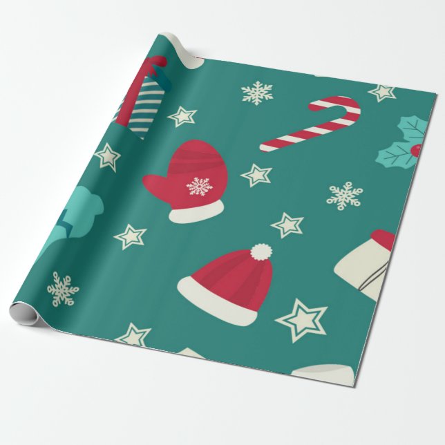 Green Traditional Christmas Wrapping Paper (Unrolled)