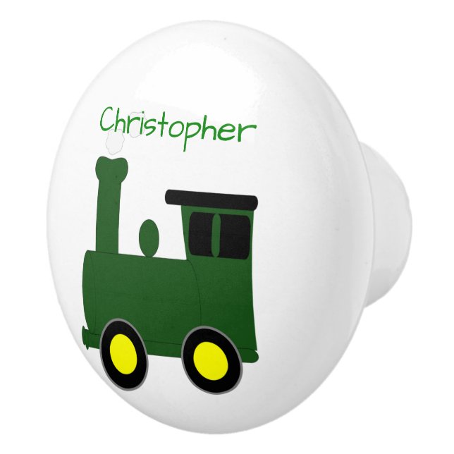 Green Train Design Personalised Ceramic Knob (Right)