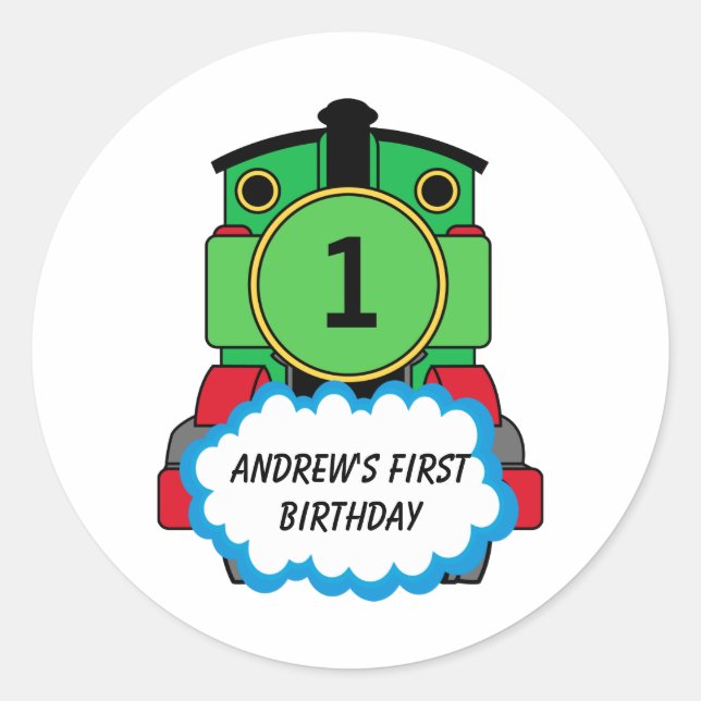 Green Train Happy Birthday Round Sticker (Front)