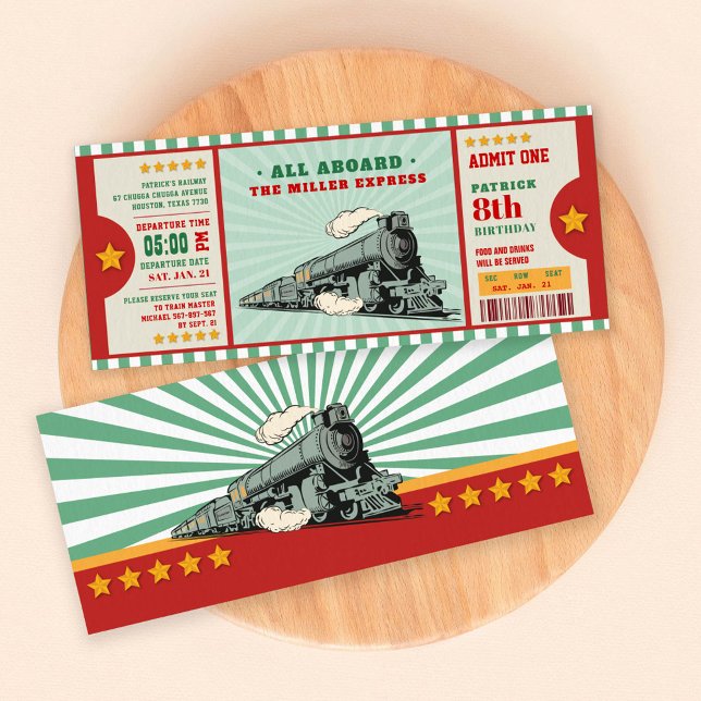 Green Train Ticket Birthday Boarding Pass Invitation (Creator Uploaded)