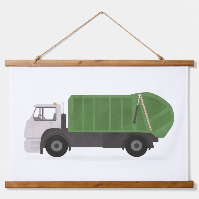 Green Trash Garbage Truck Boys Bedroom Decor Hanging Tapestry (Front)