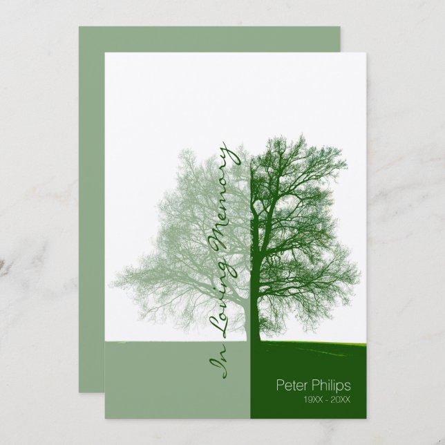 Green Tree 2 Celebration of Life Memorial Service Invitation (Front/Back)