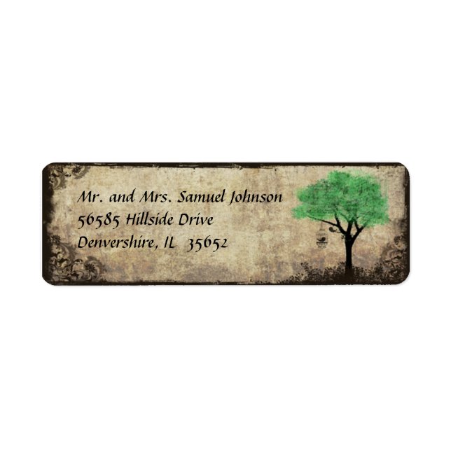 Green Tree and Birdcage Return Address Label (Front)