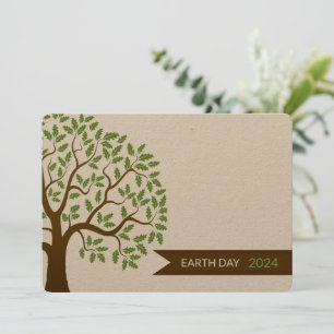 Green Tree and Cream Earth Day Invitation Card