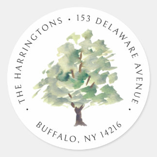 Green Tree Arborist Watercolor Hand-Illustrated  Classic Round Sticker