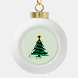 Green Tree Ceramic Ball Christmas Ornament